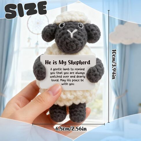 Handmade Crochet Little Black Sheep Christian Gift - "He is My Shepherd" Encouragement & Sympathy Present - Religious Faith Keepsake for Women, Friends - Get Well Soon, Bereavement, Thinking of You in Saudi Arabia