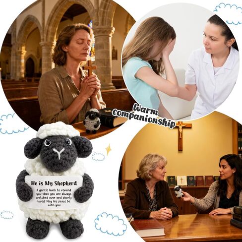 Handmade Crochet Little Black Sheep Christian Gift - "He is My Shepherd" Encouragement & Sympathy Present - Religious Faith Keepsake for Women, Friends - Get Well Soon, Bereavement, Thinking of You in Saudi Arabia