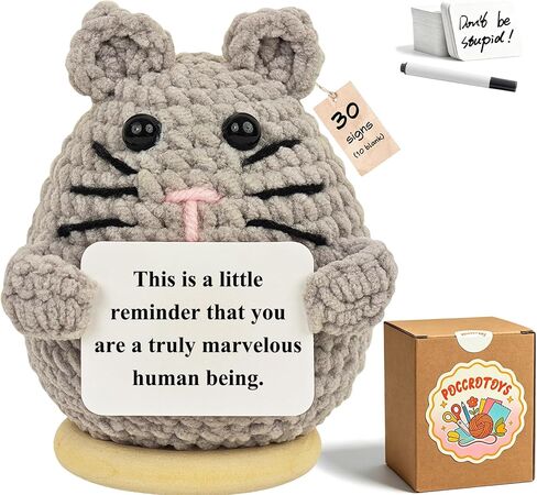 Positive Crochet Mouse Animals with 30 Swappable Affirmation Cards Fathers Day Teacher Coworkers Appreciation Gifts - Handmade Birthday Gifts for Women Men Her Him Mom Dad Cute Decor in Saudi Arabia