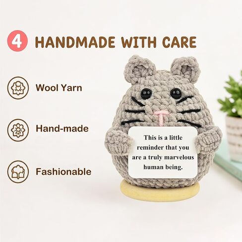 Positive Crochet Mouse Animals with 30 Swappable Affirmation Cards Fathers Day Teacher Coworkers Appreciation Gifts - Handmade Birthday Gifts for Women Men Her Him Mom Dad Cute Decor in Saudi Arabia