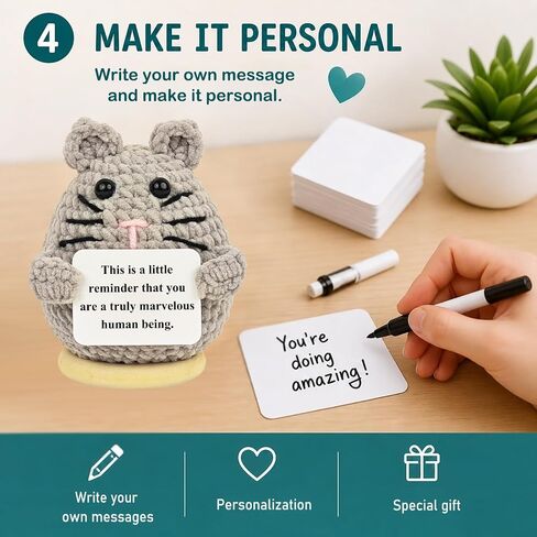 Positive Crochet Mouse Animals with 30 Swappable Affirmation Cards Fathers Day Teacher Coworkers Appreciation Gifts - Handmade Birthday Gifts for Women Men Her Him Mom Dad Cute Decor in Saudi Arabia