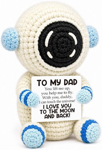 Fathers Day Birthday Gift for Dad from Daughter Son, Handcrafted Crochet Astronaut Keepsake, I Love You to the Moon and Back Space Desk Decor, Unique Retirement Present for Men Father in Law Stepdad in Saudi Arabia