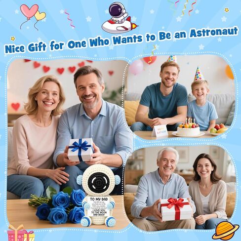 Fathers Day Birthday Gift for Dad from Daughter Son, Handcrafted Crochet Astronaut Keepsake, I Love You to the Moon and Back Space Desk Decor, Unique Retirement Present for Men Father in Law Stepdad in Saudi Arabia