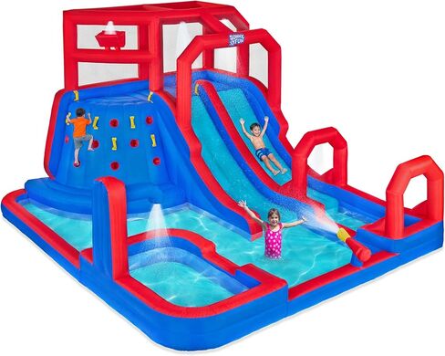 Sunny & Fun SpongeBob Mega Climb N’ Go Inflatable Water Slide Park – Heavy-Duty for Outdoor Fun - Climbing Wall, 2 Slides, Splash Pool – Easy to Set Up & Inflate with Included Air Pump & Carrying Case in Kuwait
