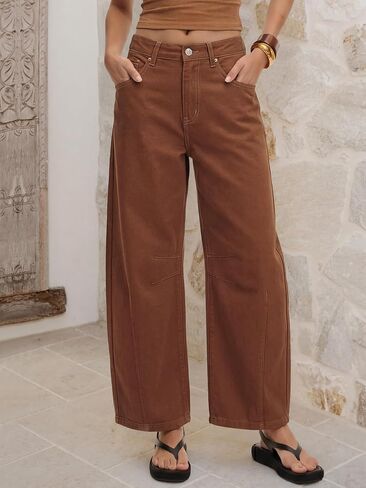 ANRABESS Women's Wide Leg Barrel Jeans | Mid Rise Ankle Length Denim Pants,Going Out Y2K Streetwear,Casual Baggy Relaxed Fit Boyfriend Style,Fall Spring in Kuwait