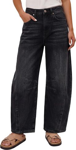 ANRABESS Women's Wide Leg Barrel Jeans | Mid Rise Ankle Length Denim Pants,Going Out Y2K Streetwear,Casual Baggy Relaxed Fit Boyfriend Style,Fall Spring in Kuwait