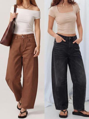 ANRABESS Women's Wide Leg Barrel Jeans | Mid Rise Ankle Length Denim Pants,Going Out Y2K Streetwear,Casual Baggy Relaxed Fit Boyfriend Style,Fall Spring in Kuwait
