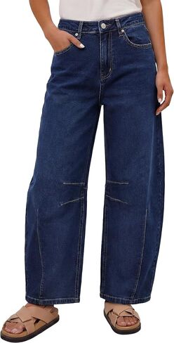 ANRABESS Women's Wide Leg Barrel Jeans | Mid Rise Ankle Length Denim Pants,Going Out Y2K Streetwear,Casual Baggy Relaxed Fit Boyfriend Style,Fall Spring in Kuwait