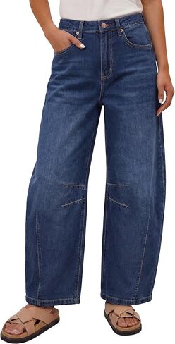 ANRABESS Women's Wide Leg Barrel Jeans | Mid Rise Ankle Length Denim Pants,Going Out Y2K Streetwear,Casual Baggy Relaxed Fit Boyfriend Style,Fall Spring in Kuwait
