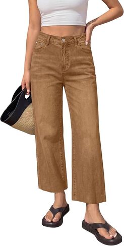 BTFBM Jeans for Women 2026 Summer High Waisted Button Straight Leg Stretchy Cropped Raw Hem Trendy Denim Pants Pockets in Kuwait
