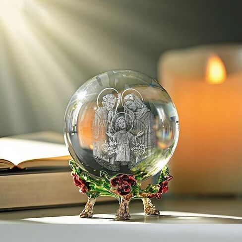 ZEERSHEE 3D The Virgin Mary Holding The Bible Crystal Ball with Stand Blessed Mother Statues Paperweight Christian Catholic Religious Gifts for Women Men in Kuwait
