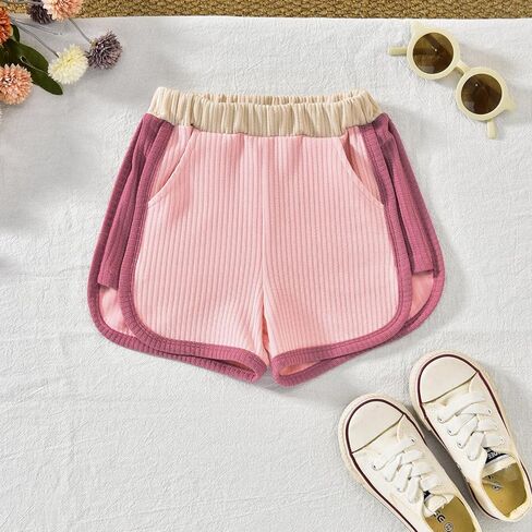 HINTINA Toddler Girl Color Block Short Sleeve T-shirt Dolphin Shorts Set 2 Pieces Summer Outfits in Kuwait