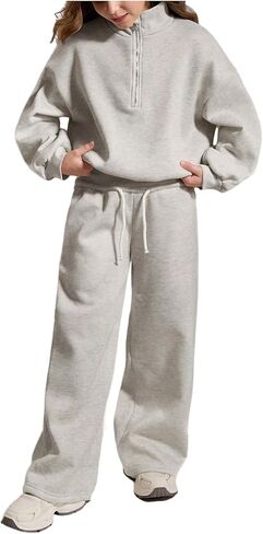 RoseSeek Girl's Two Piece Tracksuit Long Sleeve Half Zip Sweatshirt Baggy Sweatpants Set Casual Clothing Set in Kuwait