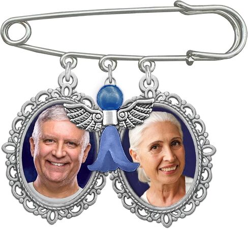 Something Blue Wedding Bouquet Photo Charm Pin for Bride Holds 2 Photos Memorial Bridal Bouquet Photo Charm Pin with Something Blue Angel Add Your Own Photos in Kuwait