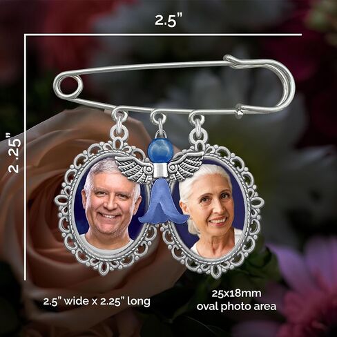Something Blue Wedding Bouquet Photo Charm Pin for Bride Holds 2 Photos Memorial Bridal Bouquet Photo Charm Pin with Something Blue Angel Add Your Own Photos in Kuwait