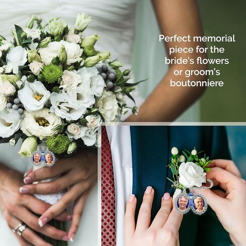 Something Blue Wedding Bouquet Photo Charm Pin for Bride Holds 2 Photos Memorial Bridal Bouquet Photo Charm Pin with Something Blue Angel Add Your Own Photos in Kuwait