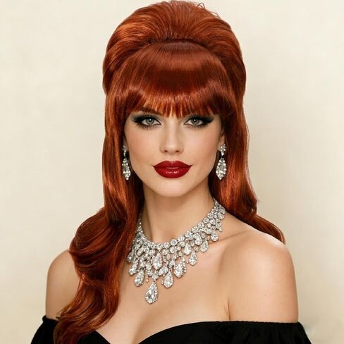 Long Black Mullet Wig with Bangs 80s Costume Retro Bouffant Beehive Wigs for Women Fancy Party Accessory Cosplay Wig (Black) in Saudi Arabia
