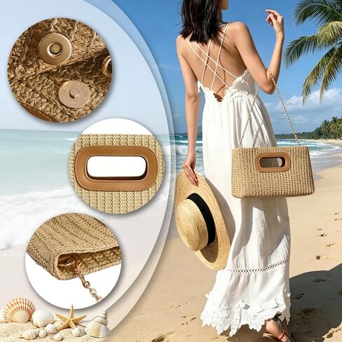Straw Clutch Handbags for Women with Top Handle Shoulder Crossbody Summer Beach Bag Woven Straw Clutch Purses for Women in Saudi Arabia