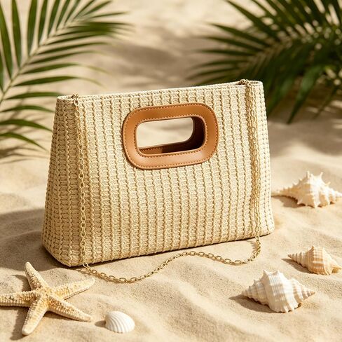 Straw Clutch Handbags for Women with Top Handle Shoulder Crossbody Summer Beach Bag Woven Straw Clutch Purses for Women in Saudi Arabia