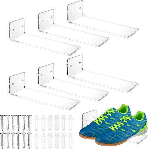 6 Pcs Acrylic Floating Shoe Display Shelves, Clear Wall Mount Levitating Sneaker Shelf for Collection Storage, Maximize Space in Bedroom Hallway Gaming Room in Kuwait