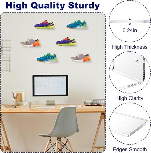 6 Pcs Acrylic Floating Shoe Display Shelves, Clear Wall Mount Levitating Sneaker Shelf for Collection Storage, Maximize Space in Bedroom Hallway Gaming Room in Kuwait