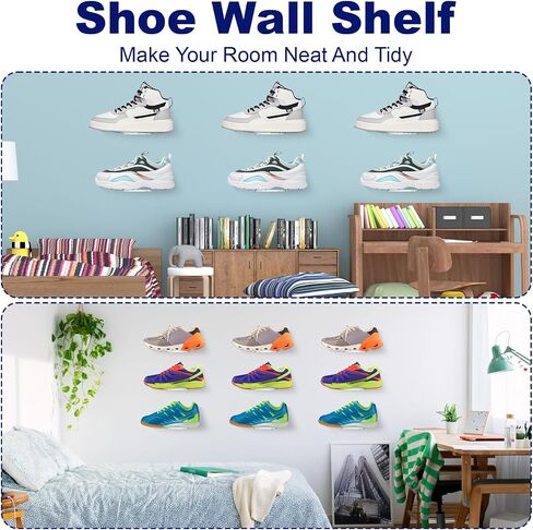 6 Pcs Acrylic Floating Shoe Display Shelves, Clear Wall Mount Levitating Sneaker Shelf for Collection Storage, Maximize Space in Bedroom Hallway Gaming Room in Kuwait