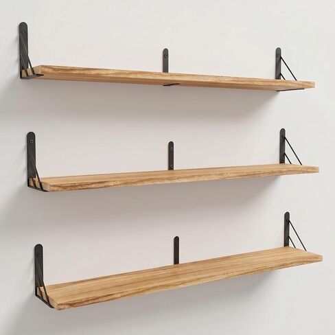 Long Floating Book Shelves for Wall,Hanging Bookshelf Wood,Large Floating Wall Shelf for Books Storage Display Living Room Bedroom Office Bathroom Decor,Set of 3,36 Inch,Rustic Black in Saudi Arabia