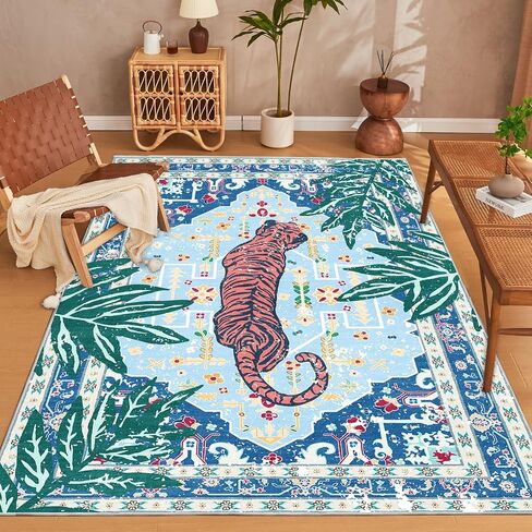 Washable 2x5 Hallway Runner Rug, Non-Slip Low Pile Cozy Kitchen Runner Rug, Pink Boho Vintage Tropical Tiger Rug, Ultra Soft, Stain Resistant, Pet & Kid Friendly Rugs for Bedroom Bathroom Laundry Room in Saudi Arabia