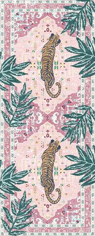 Washable 2x5 Hallway Runner Rug, Non-Slip Low Pile Cozy Kitchen Runner Rug, Pink Boho Vintage Tropical Tiger Rug, Ultra Soft, Stain Resistant, Pet & Kid Friendly Rugs for Bedroom Bathroom Laundry Room in Kuwait