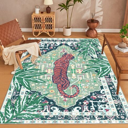 Washable 2x5 Hallway Runner Rug, Non-Slip Low Pile Cozy Kitchen Runner Rug, Pink Boho Vintage Tropical Tiger Rug, Ultra Soft, Stain Resistant, Pet & Kid Friendly Rugs for Bedroom Bathroom Laundry Room in Kuwait