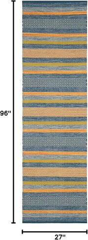 سجادة SAFAVIEH Montauk Collection Runner - 2'3" x 8'، أزرق وبرتقالي، قطن مخطط منسوج يدويًا، مثالية للمناطق ذات حركة المرور العالية في غرفة المعيشة وغرفة النوم (MTK213A) in Kuwait