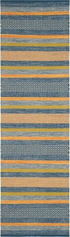سجادة SAFAVIEH Montauk Collection Runner - 2'3" x 8'، أزرق وبرتقالي، قطن مخطط منسوج يدويًا، مثالية للمناطق ذات حركة المرور العالية في غرفة المعيشة وغرفة النوم (MTK213A) in Kuwait