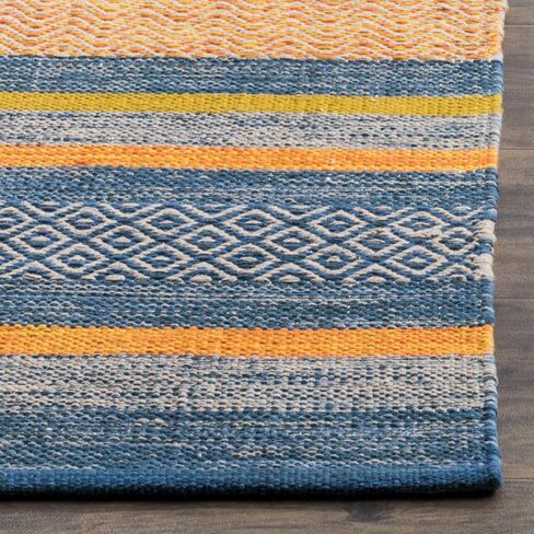 سجادة SAFAVIEH Montauk Collection Runner - 2'3" x 8'، أزرق وبرتقالي، قطن مخطط منسوج يدويًا، مثالية للمناطق ذات حركة المرور العالية في غرفة المعيشة وغرفة النوم (MTK213A) in Kuwait