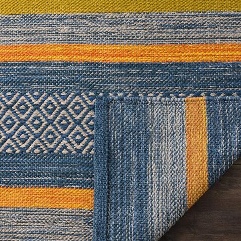سجادة SAFAVIEH Montauk Collection Runner - 2'3" x 8'، أزرق وبرتقالي، قطن مخطط منسوج يدويًا، مثالية للمناطق ذات حركة المرور العالية في غرفة المعيشة وغرفة النوم (MTK213A) in Kuwait