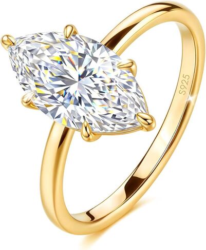 3CT Marquise Moissanite Engagement Rings for Women: Lab Grown Diamond D Color VVS1 925 Sterling Silver 14K Gold Plated Non Tarnish Wedding Band, Bridal Jewelry Gifts Anniversary Promise Ring for Her in Saudi Arabia