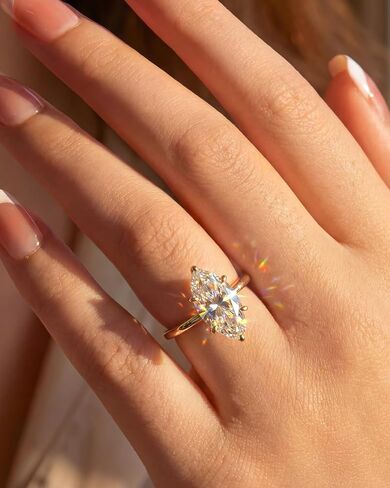 3CT Marquise Moissanite Engagement Rings for Women: Lab Grown Diamond D Color VVS1 925 Sterling Silver 14K Gold Plated Non Tarnish Wedding Band, Bridal Jewelry Gifts Anniversary Promise Ring for Her in Saudi Arabia
