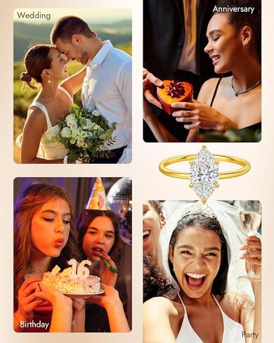 3CT Marquise Moissanite Engagement Rings for Women: Lab Grown Diamond D Color VVS1 925 Sterling Silver 14K Gold Plated Non Tarnish Wedding Band, Bridal Jewelry Gifts Anniversary Promise Ring for Her in Saudi Arabia