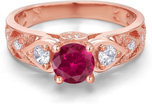 Gem Stone King 18K Rose Gold Plated Silver Red Created Ruby Engagement Ring For Women | 2.26 Cttw | Round 6MM | Wedding Engagement Anniversary Promise Ring For Women in Kuwait