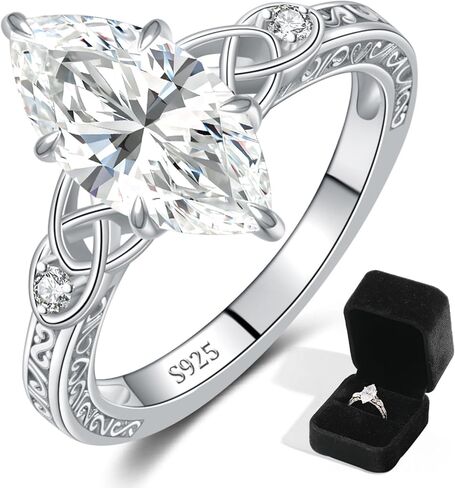 4CT Moissanite Engagement Rings for Women, Perfect for Romantic Proposal, Marquise Cut D Color VVS1 Lab Grown Moissanite, Celtic Knot Sterling Silver White Gold Plated, Christmas Gift Size 5 in Saudi Arabia