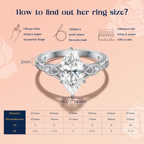 4CT Moissanite Engagement Rings for Women, Perfect for Romantic Proposal, Marquise Cut D Color VVS1 Lab Grown Moissanite, Celtic Knot Sterling Silver White Gold Plated, Christmas Gift Size 5 in Saudi Arabia