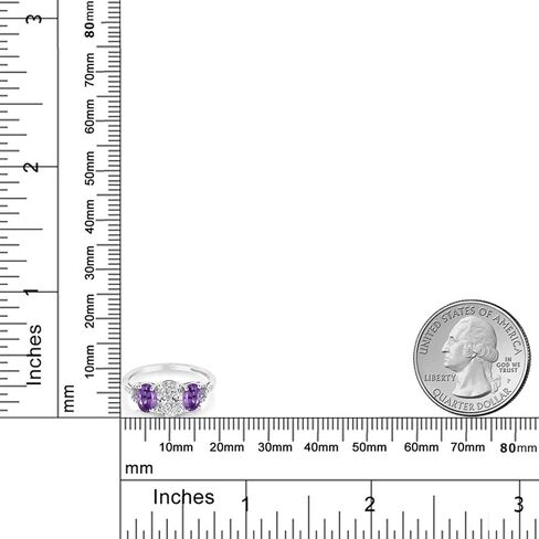Gem Stone King 10K White Gold Lab Grown Diamond and Purple Amethyst 3-Stone Engagement Ring | 1.62 Cttw | Center Oval Diamond 0.70 Ct | DEF Color | VVS-VS Clarity in Kuwait