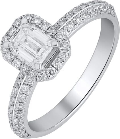 DEWBERRY 1Ct IGI Certified Emerald Cut Lab Grown Diamond Halo Engagement Ring | 925 Sterling Silver with 14K Yellow or White Gold Plated Solitaire Accents Promise Rings For Her Size 4-10 (Clarity: VS/Color: FG) in Saudi Arabia
