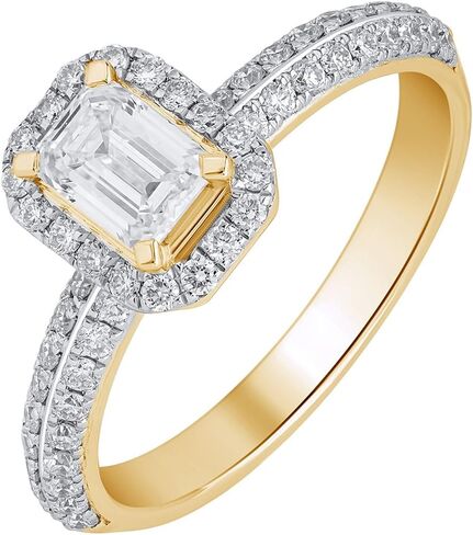 DEWBERRY 1Ct IGI Certified Emerald Cut Lab Grown Diamond Halo Engagement Ring | 925 Sterling Silver with 14K Yellow or White Gold Plated Solitaire Accents Promise Rings For Her Size 4-10 (Clarity: VS/Color: FG) in Saudi Arabia