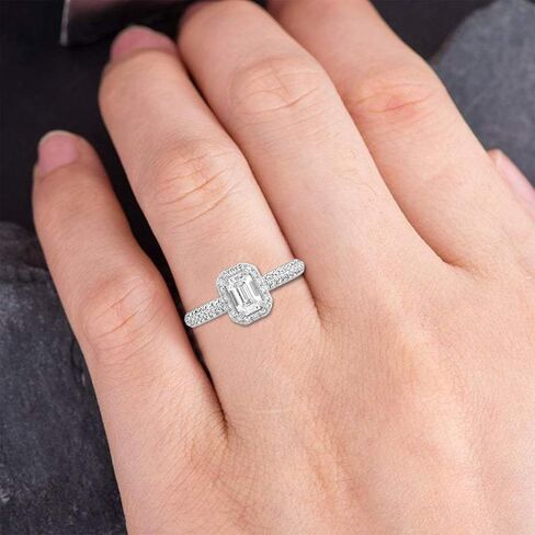 DEWBERRY 1Ct IGI Certified Emerald Cut Lab Grown Diamond Halo Engagement Ring | 925 Sterling Silver with 14K Yellow or White Gold Plated Solitaire Accents Promise Rings For Her Size 4-10 (Clarity: VS/Color: FG) in Saudi Arabia