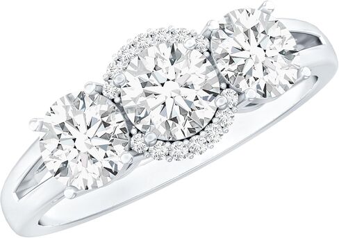 Certified Lab Grown Diamond 3 Stone Engagement Ring, Ef-Vs Quality, Diamond Past Present Future Ring - Fine Jewelry For Her in Kuwait
