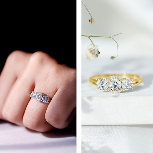 Certified Lab Grown Diamond 3 Stone Engagement Ring, Ef-Vs Quality, Diamond Past Present Future Ring - Fine Jewelry For Her in Kuwait