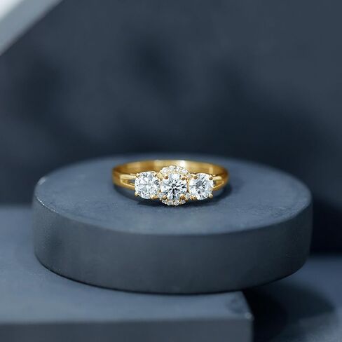 Certified Lab Grown Diamond 3 Stone Engagement Ring, Ef-Vs Quality, Diamond Past Present Future Ring - Fine Jewelry For Her in Kuwait