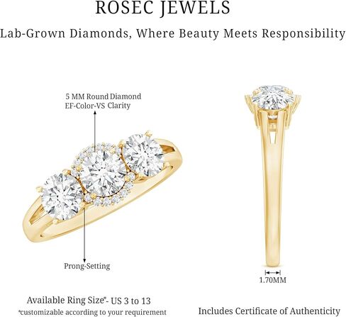 Certified Lab Grown Diamond 3 Stone Engagement Ring, Ef-Vs Quality, Diamond Past Present Future Ring - Fine Jewelry For Her in Kuwait