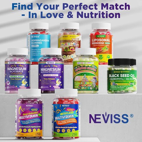 NEVISS الفيتامينات المتعددة للنساء مع جليسينات المغنيسيوم 400 ملغ، صمغ الكولاجين المتحلل للتجديد الليلي/النوم، الكالسيوم D3K2، مضادات الأكسدة، الاسترخاء، العظام، للنساء 18 30 40 50 60 70+ فيتامين يومي in Kuwait