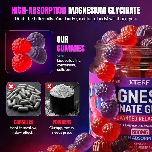 Magnesium Glycinate Gummies 600mg, [2-in-1 Dual Flavor Mix] - Sugar-Free, High Absorption Magnesium Supplement for Adults, Muscle Support and Relaxation, Vegan & Non-GMO in Saudi Arabia
